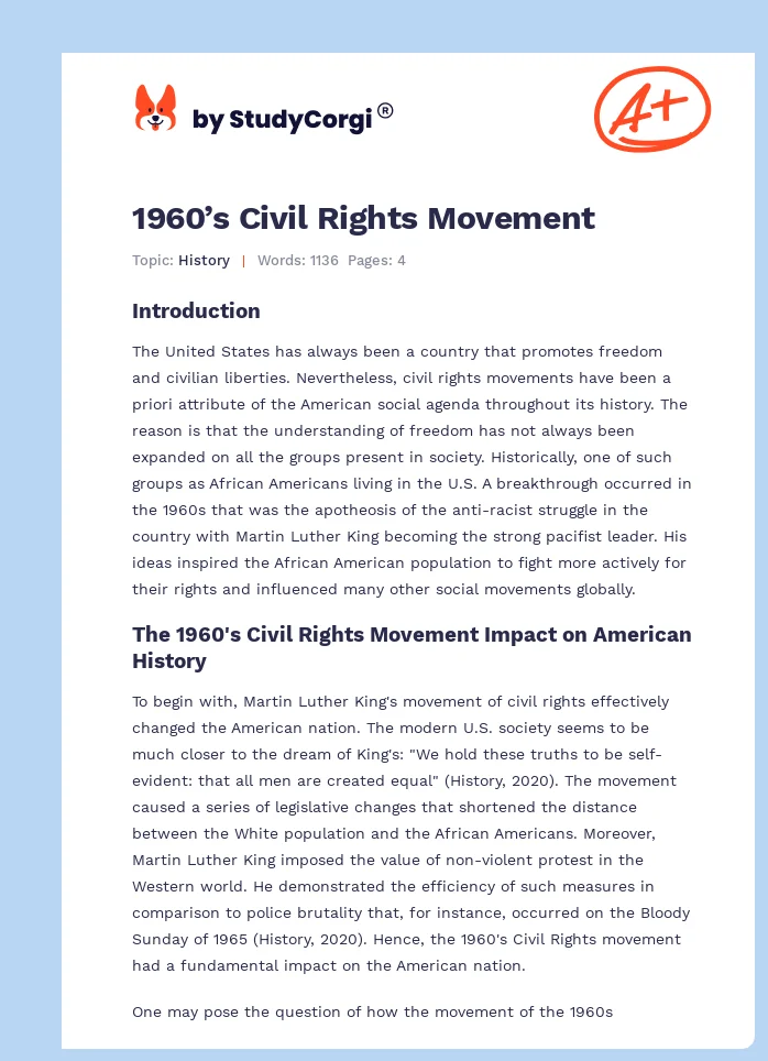 1960’s Civil Rights Movement. Page 1