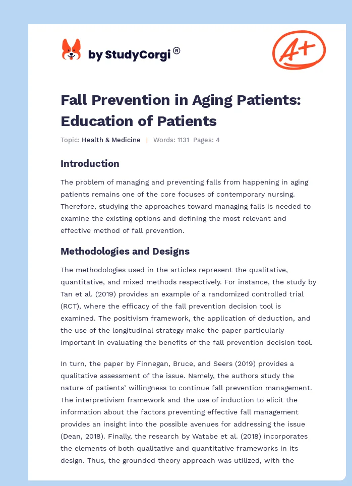 Fall Prevention in Aging Patients: Education of Patients. Page 1