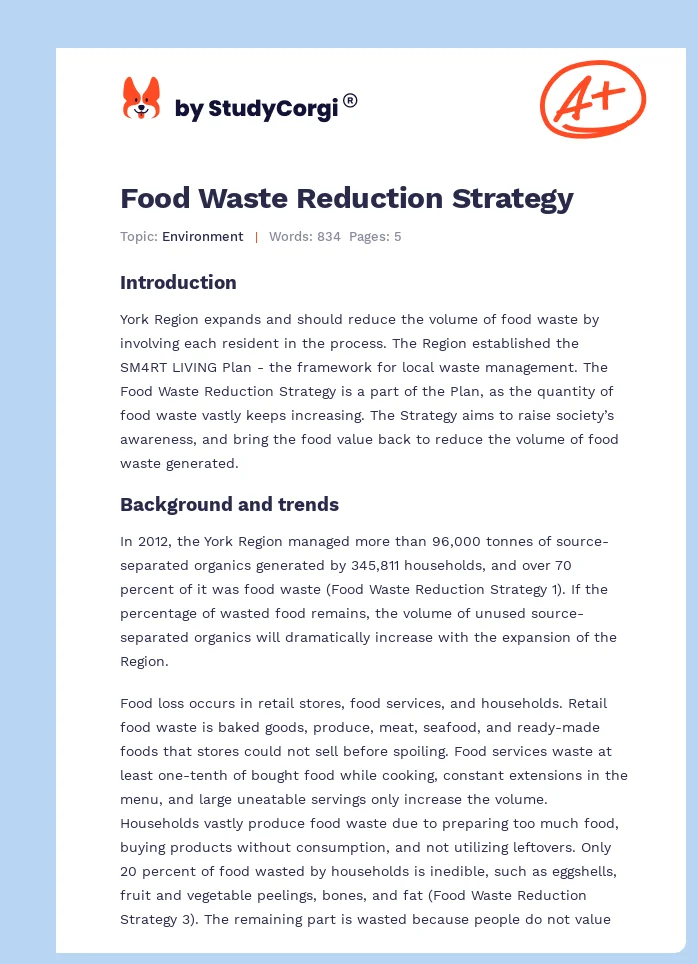 Food Waste Reduction Strategy. Page 1