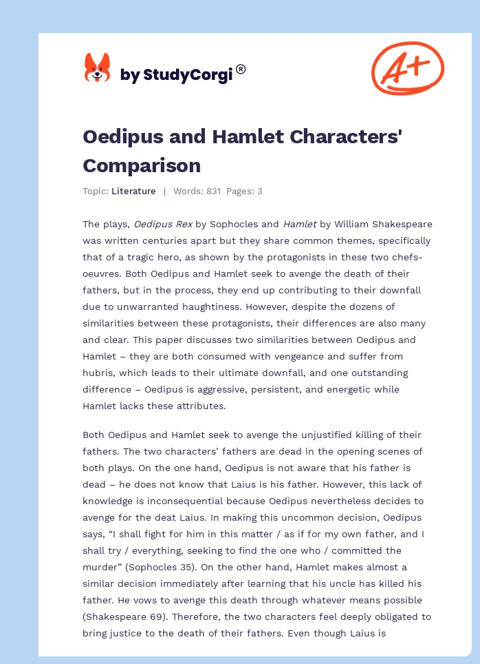Oedipus and Hamlet Characters' Comparison. Page 1