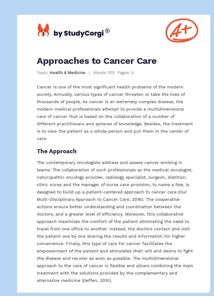 Approaches to Cancer Care. Page 1