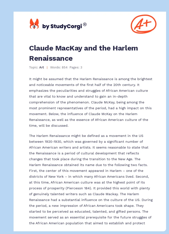 Claude MacKay and the Harlem Renaissance. Page 1