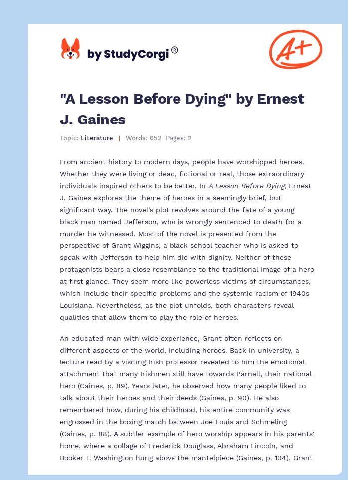 "A Lesson Before Dying" by Ernest J. Gaines. Page 1