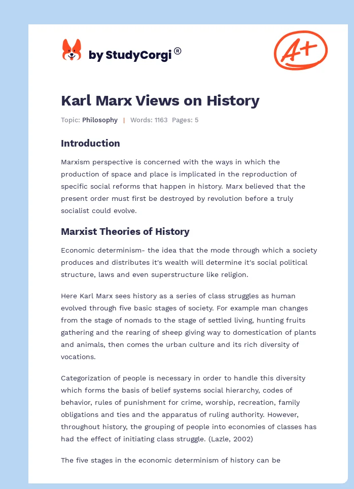 Karl Marx Views on History. Page 1