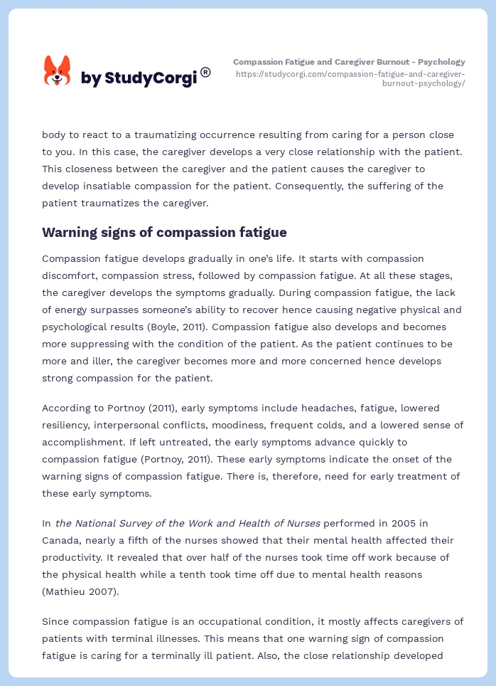 Compassion Fatigue and Caregiver Burnout - Psychology. Page 2