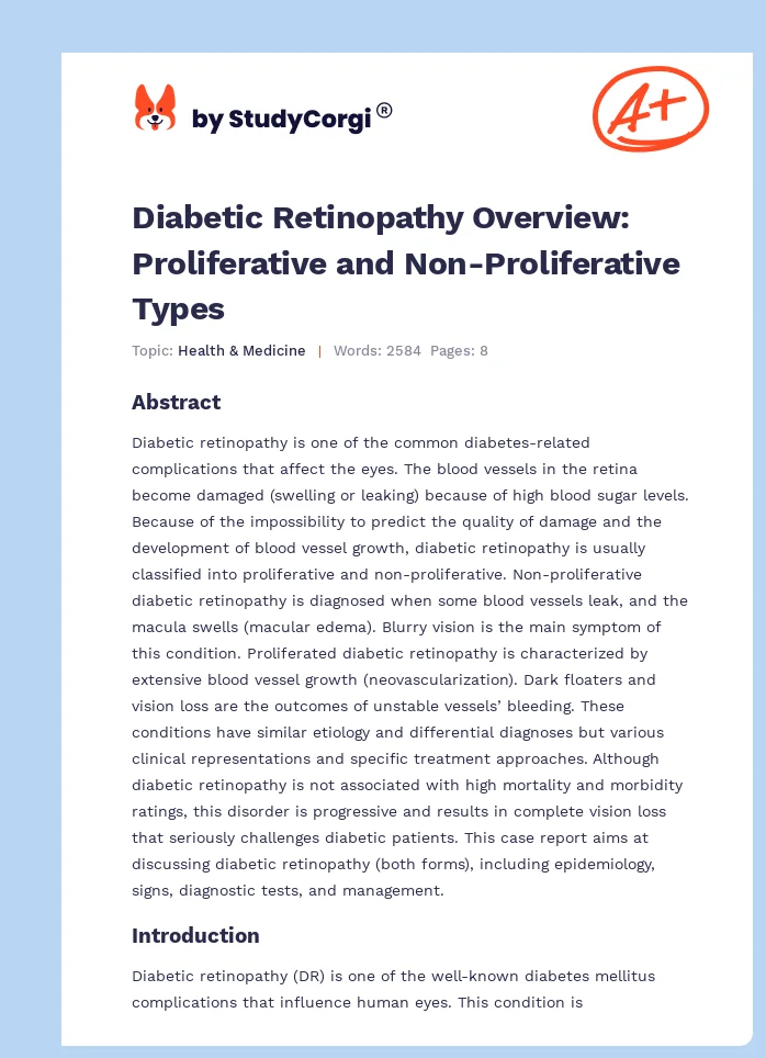Diabetic Retinopathy Overview: Proliferative and Non-Proliferative Types. Page 1