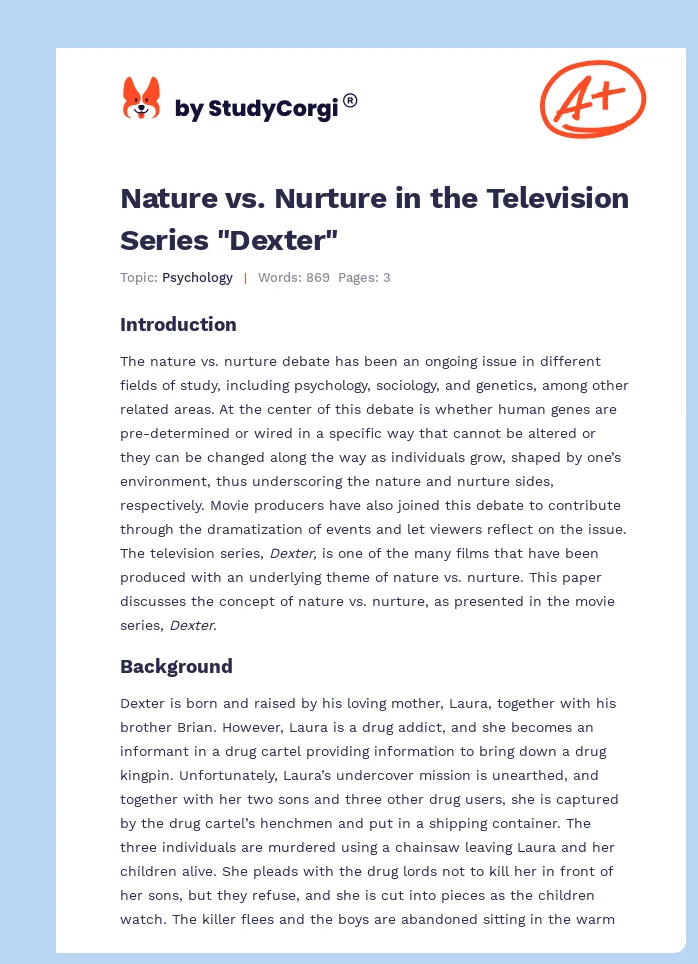 Nature vs. Nurture in the Television Series "Dexter". Page 1