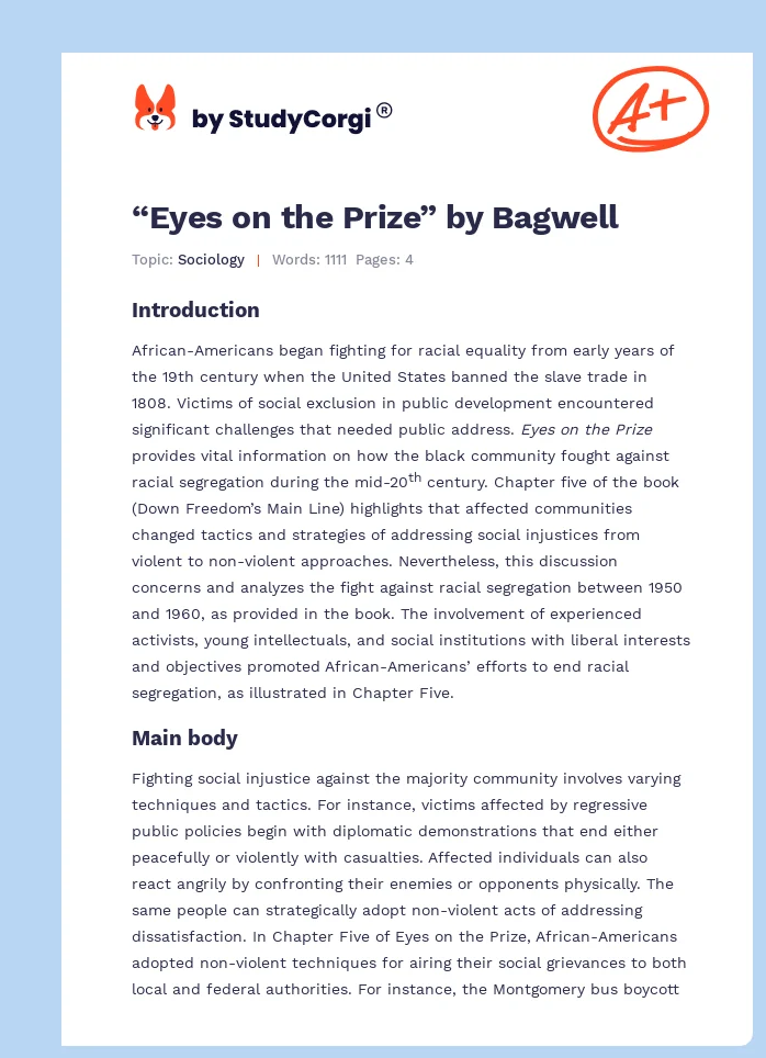 “Eyes on the Prize” by Bagwell. Page 1