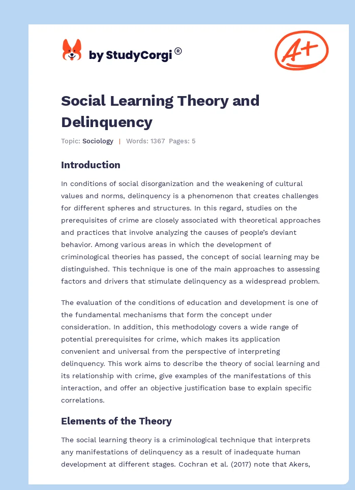 Social Learning Theory and Delinquency. Page 1