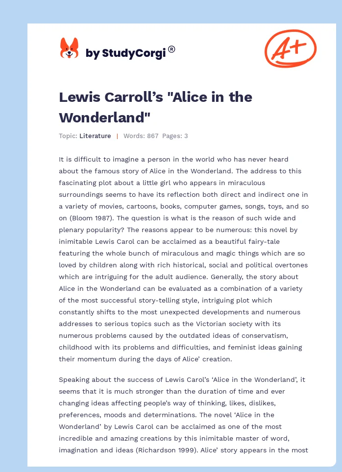 Lewis Carroll’s "Alice in the Wonderland". Page 1