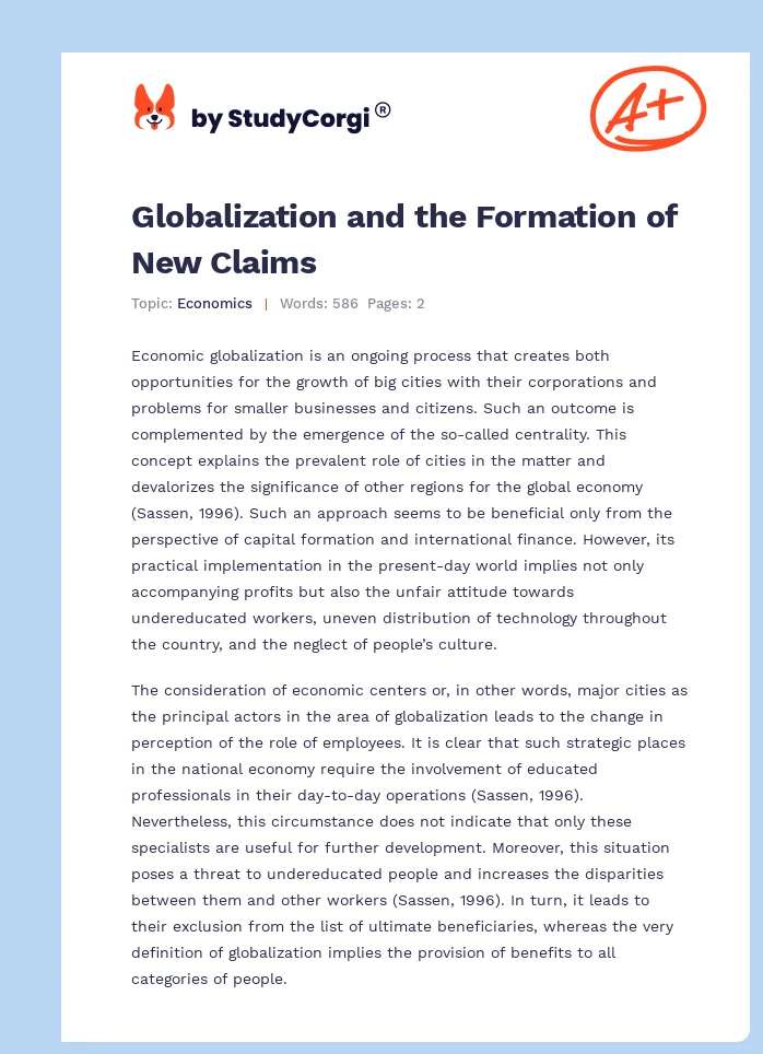 Globalization and the Formation of New Claims. Page 1
