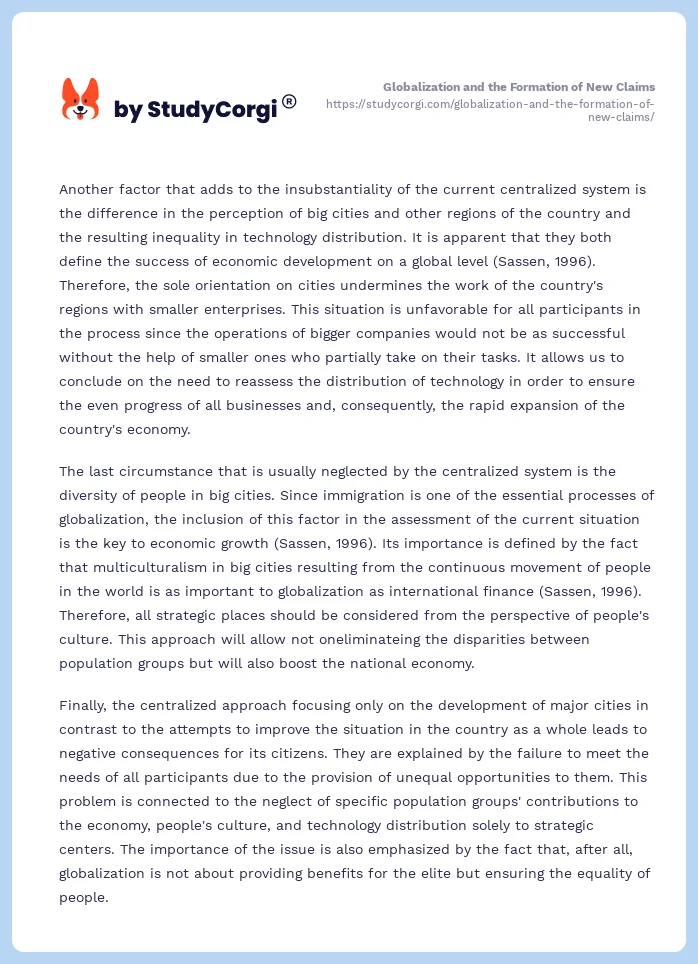 Globalization and the Formation of New Claims. Page 2