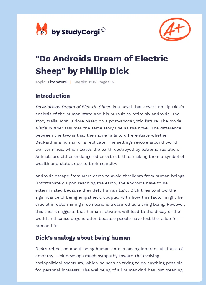 "Do Androids Dream of Electric Sheep" by Phillip Dick. Page 1