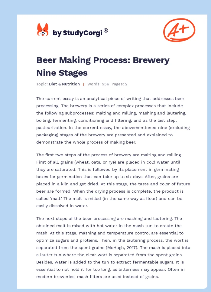 Beer Making Process: Brewery Nine Stages. Page 1