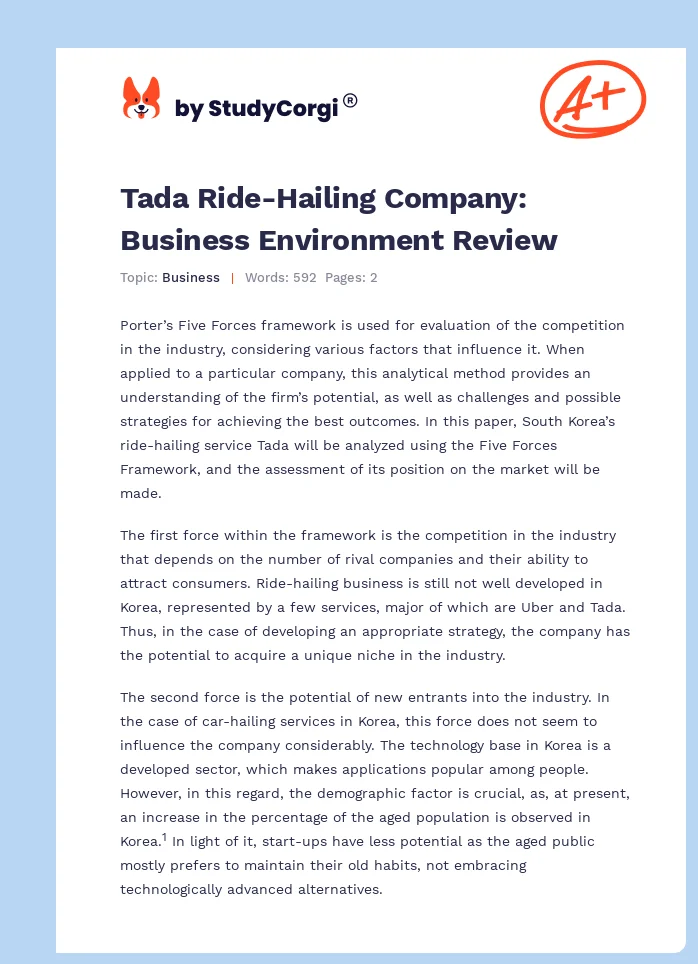 Tada Ride-Hailing Company: Business Environment Review. Page 1