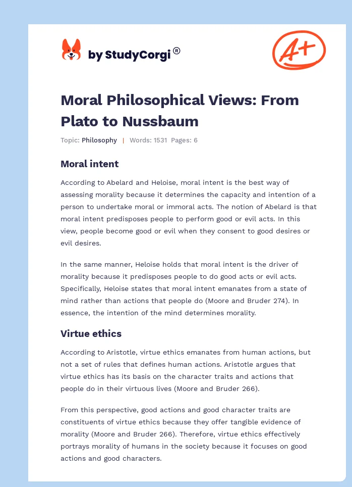 Moral Philosophical Views: From Plato to Nussbaum. Page 1