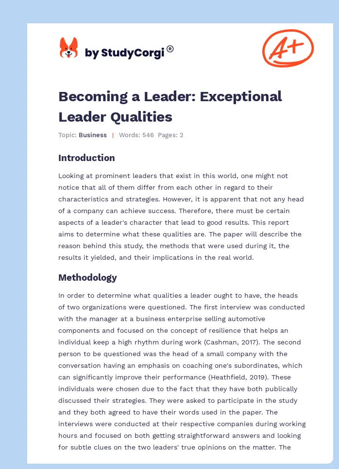 Becoming a Leader: Exceptional Leader Qualities. Page 1
