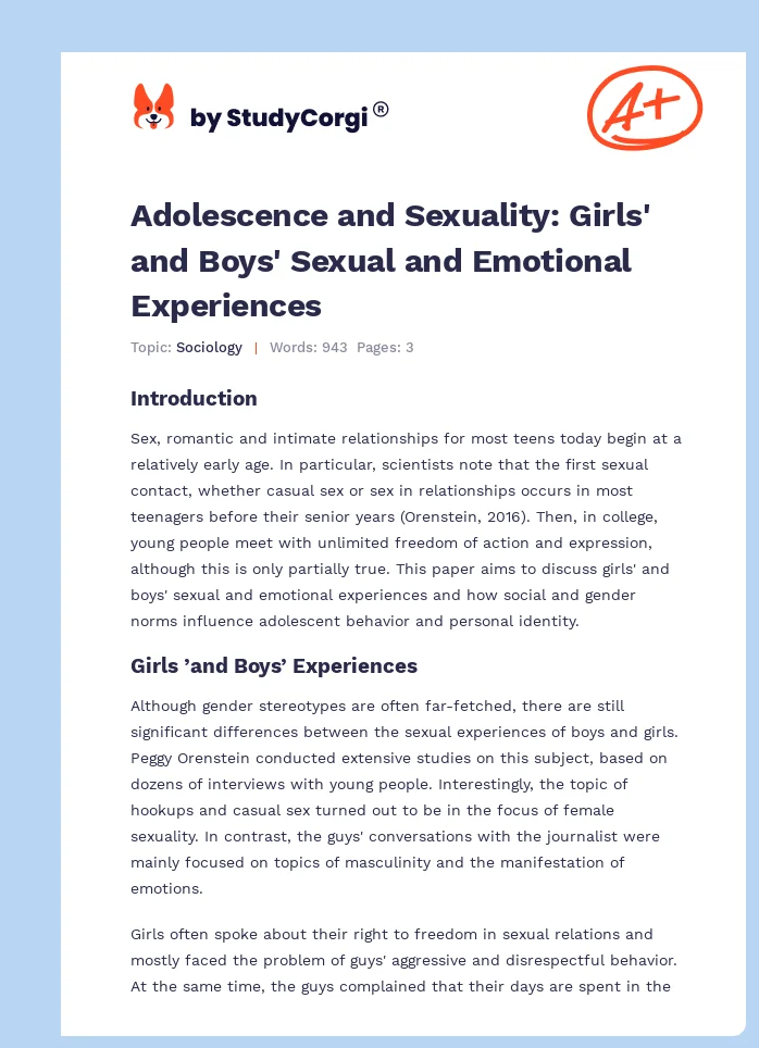 Adolescence and Sexuality: Girls' and Boys' Sexual and Emotional Experiences. Page 1