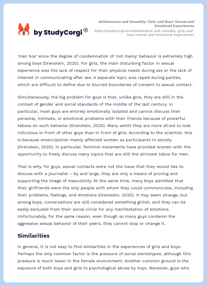 Adolescence and Sexuality: Girls' and Boys' Sexual and Emotional Experiences. Page 2