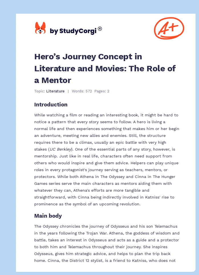Hero’s Journey Concept in Literature and Movies: The Role of a Mentor. Page 1