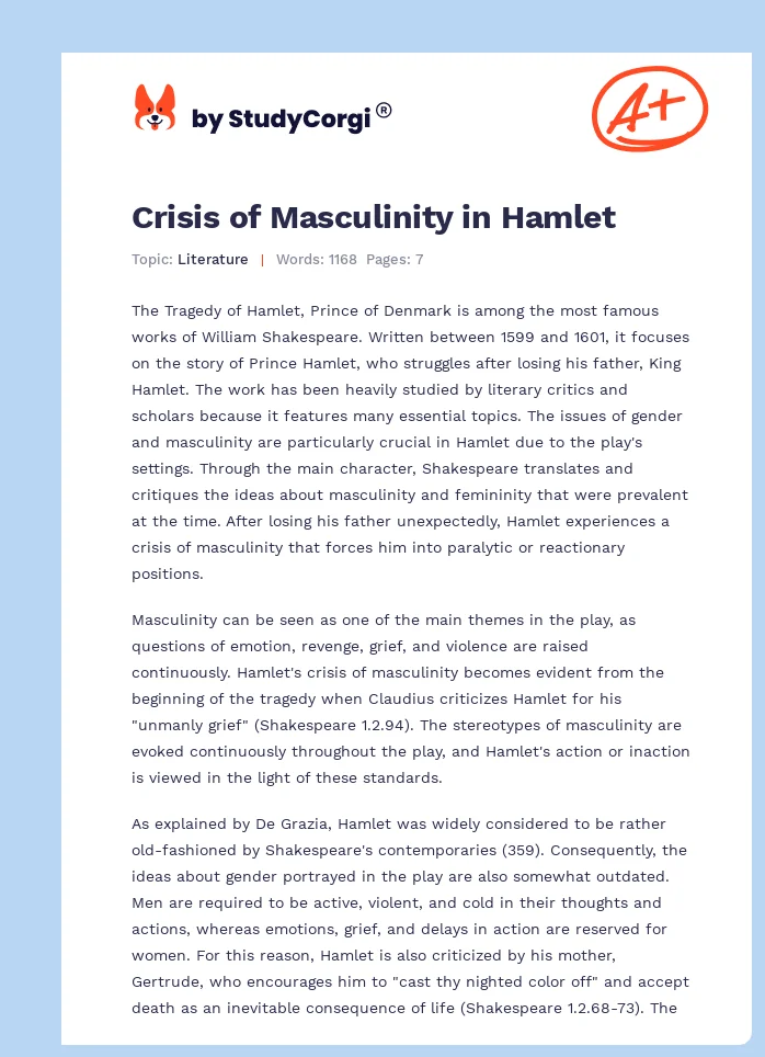 Crisis of Masculinity in Hamlet. Page 1