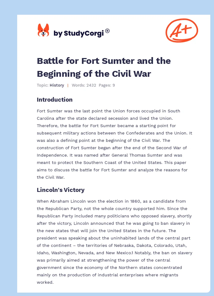 Battle for Fort Sumter and the Beginning of the Civil War. Page 1