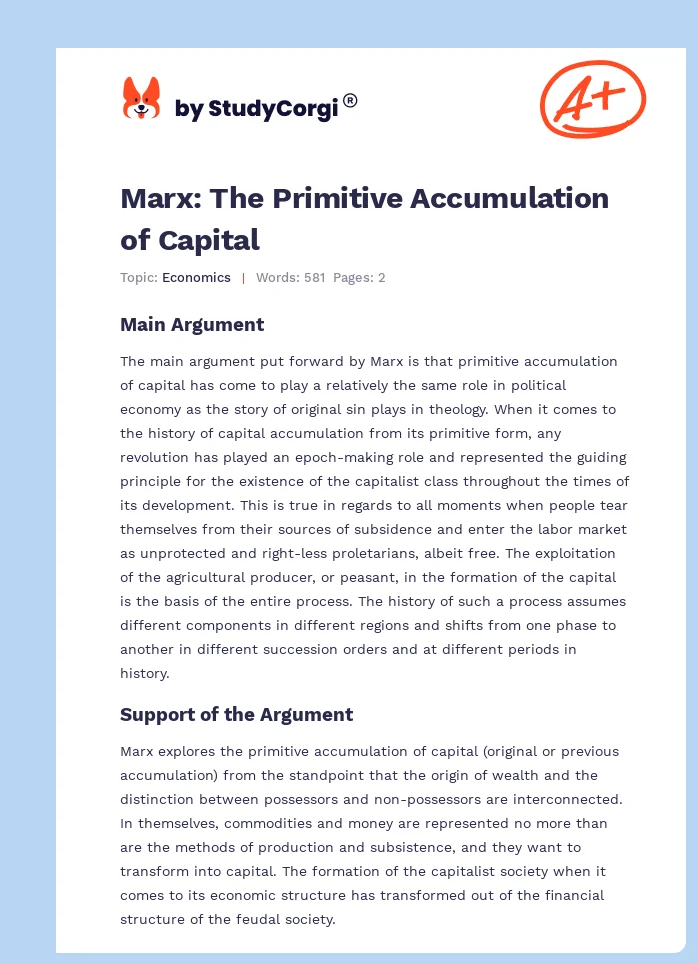 Marx: The Primitive Accumulation of Capital. Page 1