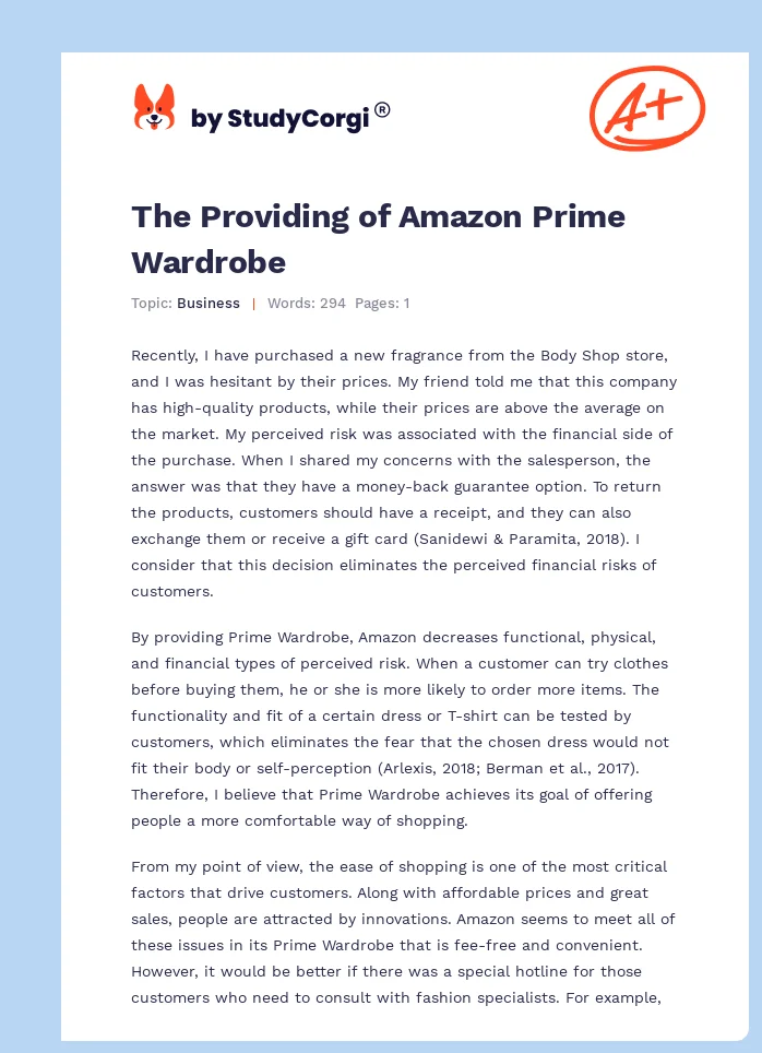 The Providing of Amazon Prime Wardrobe. Page 1