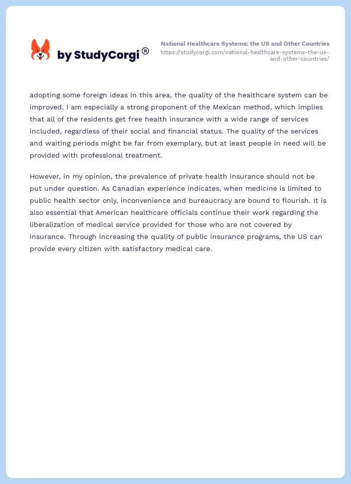 National Healthcare Systems: the US and Other Countries. Page 2