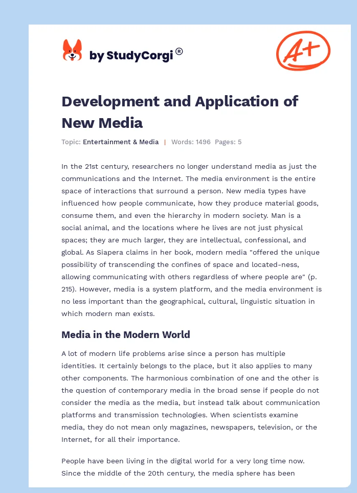 Development and Application of New Media. Page 1