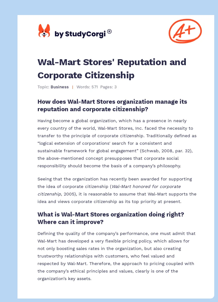 Wal-Mart Stores' Reputation and Corporate Citizenship. Page 1