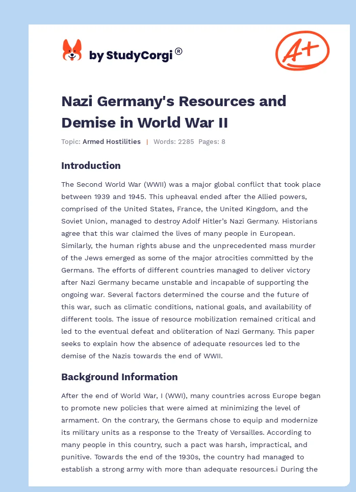 Nazi Germany's Resources and Demise in World War II. Page 1