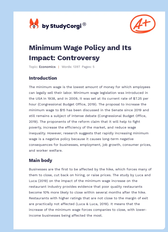 Minimum Wage Policy and Its Impact: Controversy. Page 1