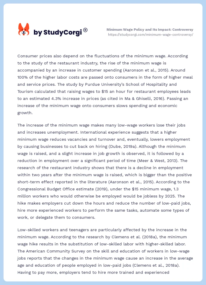 Minimum Wage Policy and Its Impact: Controversy. Page 2