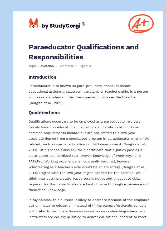 Paraeducator Qualifications and Responsibilities. Page 1