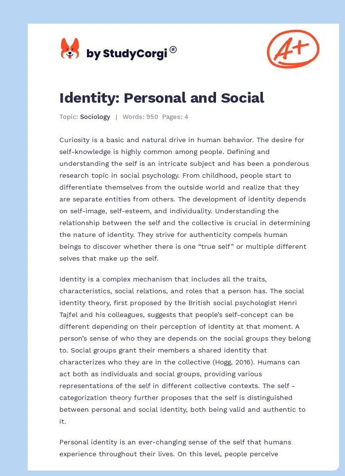 Identity: Personal and Social. Page 1
