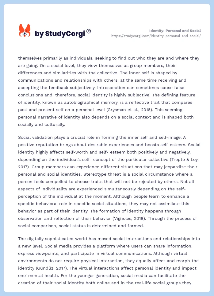 Identity: Personal and Social. Page 2