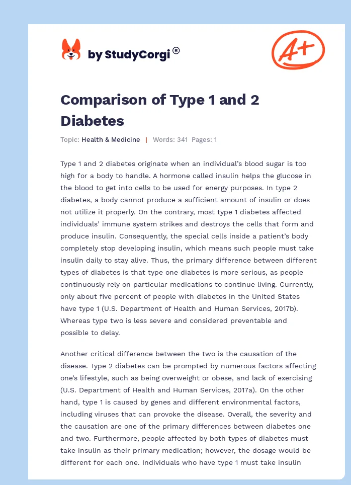 Comparison of Type 1 and 2 Diabetes. Page 1