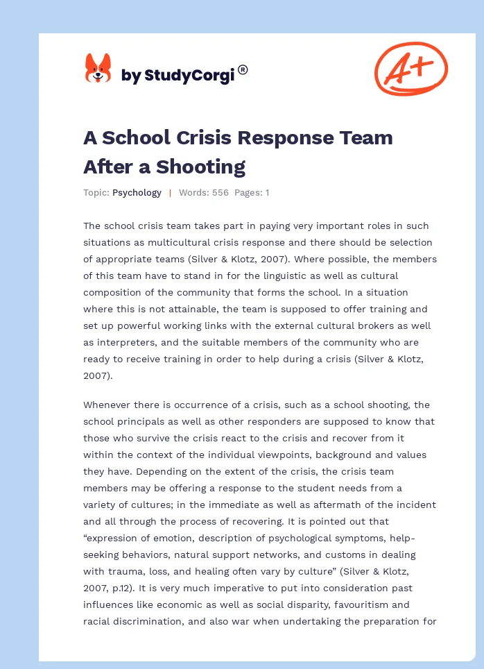 A School Crisis Response Team After a Shooting. Page 1