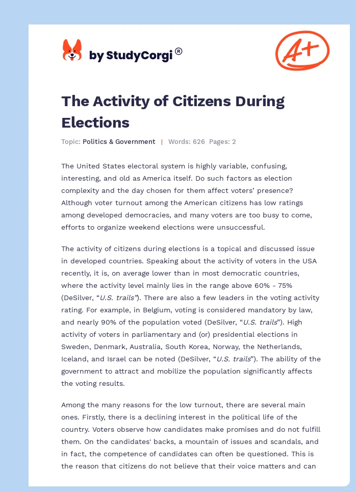The Activity of Citizens During Elections. Page 1