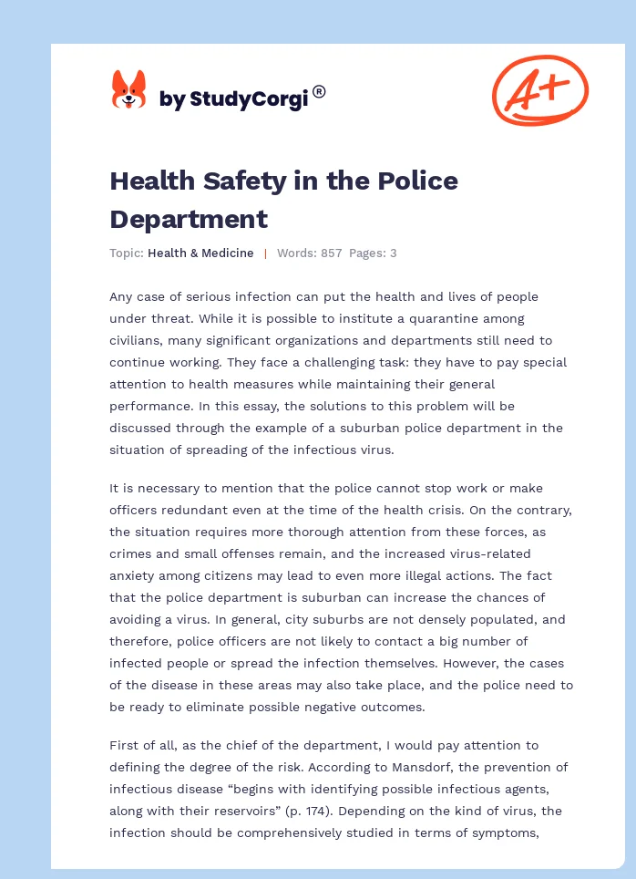 Health Safety in the Police Department. Page 1