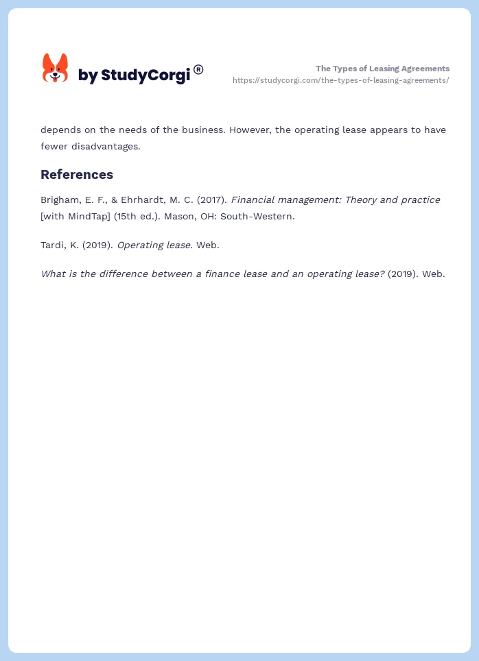 The Types of Leasing Agreements. Page 2