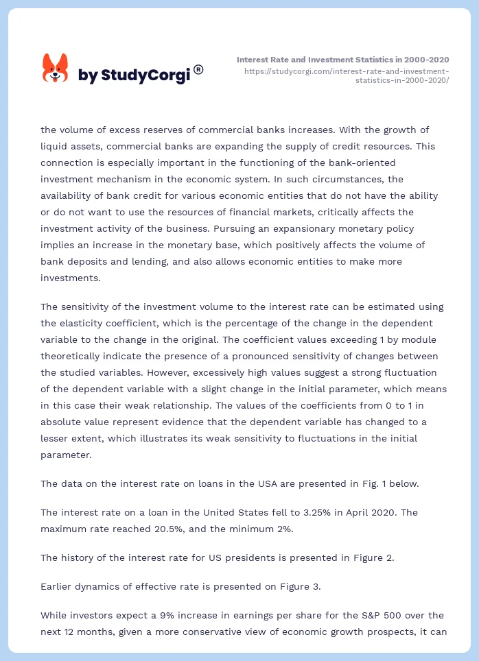 Interest Rate and Investment Statistics in 2000-2020. Page 2
