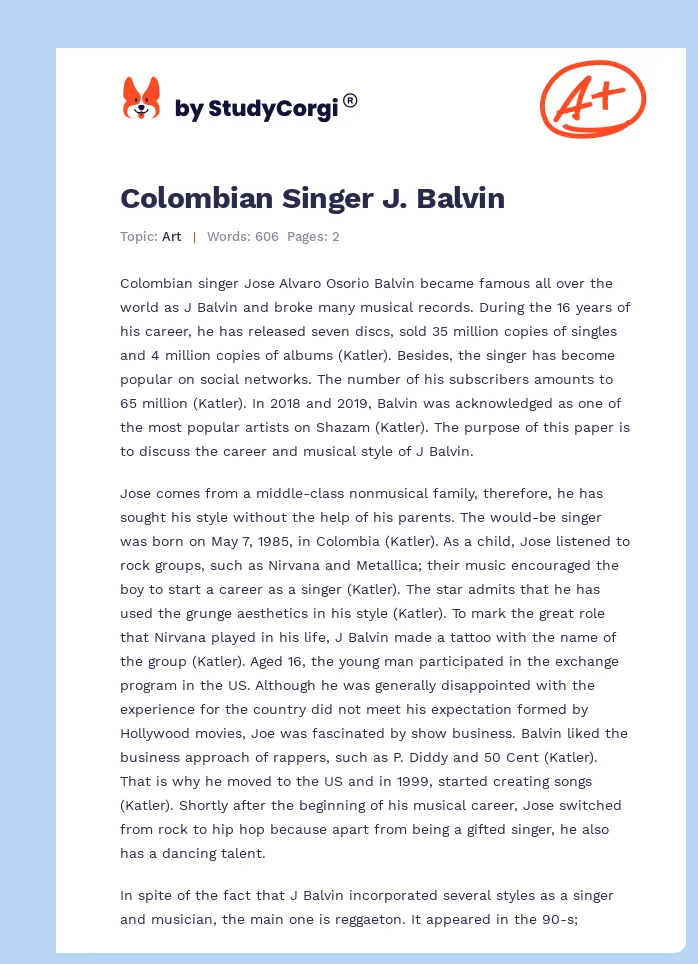 Colombian Singer J. Balvin. Page 1