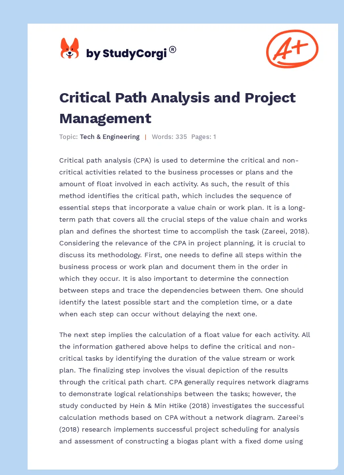 Critical Path Analysis and Project Management. Page 1