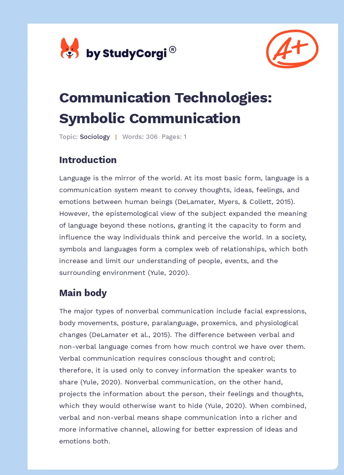 Communication Technologies: Symbolic Communication. Page 1