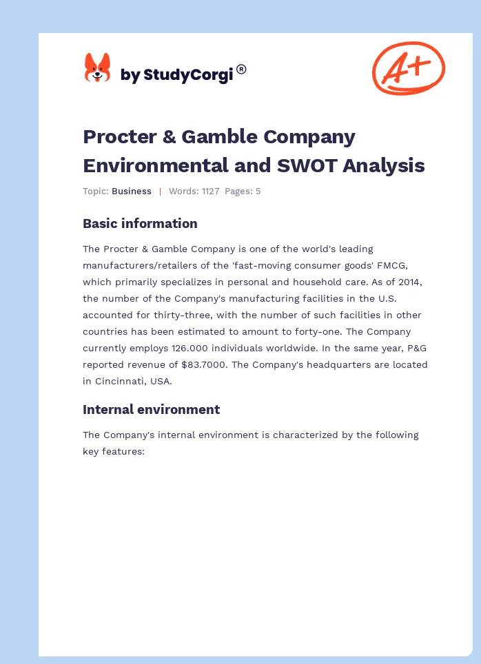 Procter & Gamble Company Environmental and SWOT Analysis. Page 1
