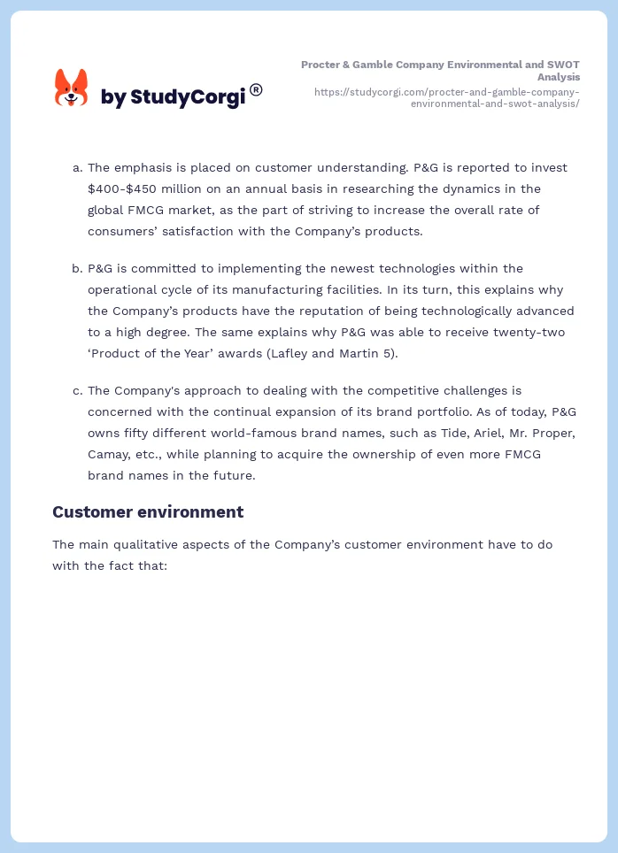 Procter & Gamble Company Environmental and SWOT Analysis. Page 2