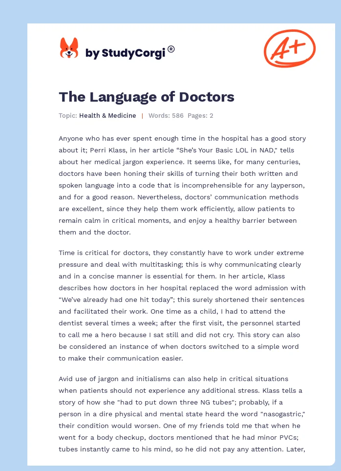 The Language of Doctors. Page 1