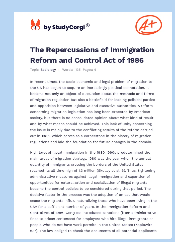 The Repercussions of Immigration Reform and Control Act of 1986. Page 1